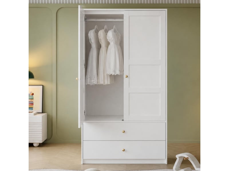  Armoire 2 portes 2 tiroirs avec tringle mdf blanc 100 x 48 x 180 cm  - Conforama E