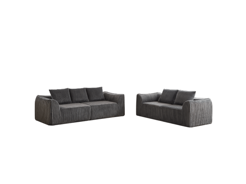  Canapé en velours côtelé, design minimaliste, lignes épurées, dossier incliné, 5 coussins inclus, salon moderne  - Conforama A