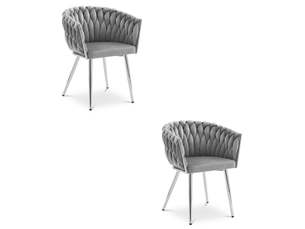 Chaise - leobert - orion - velours gris clairpieds chromés - 61 x 55 x 79 cm - lot de 2
