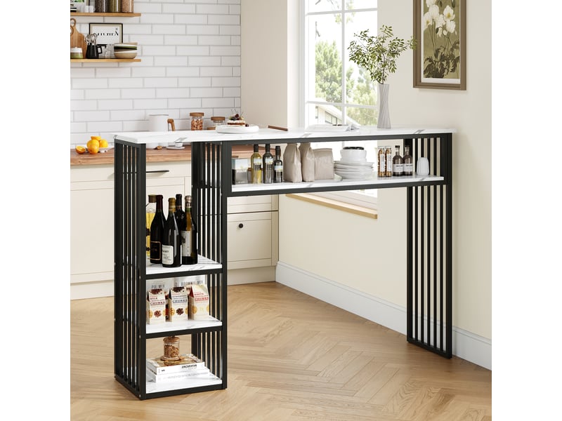 Table de bar blanc+noir - 140 cm mdf  - Conforama D