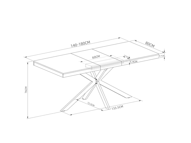  Table de salle à manger extensible pour 4 à 6 personnes avec rangement caché en mdf et métal gris, 140-180 × 80 × 76 cm  - Conforama E