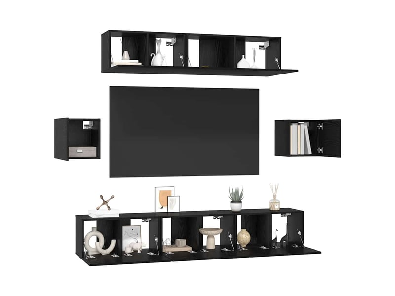  Ensemble meuble tv - banc tv - meuble de rangement 7 pcs chêne noir bois d'ingénierie  - Conforama C