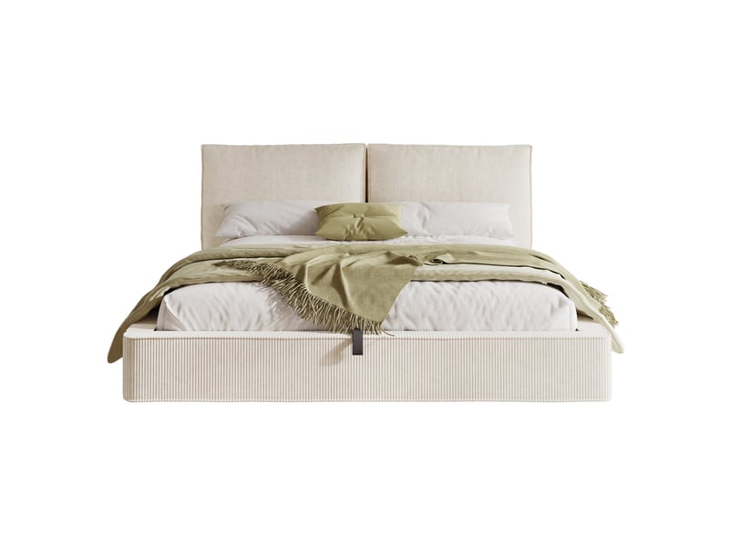  Lit coffre double 180 x 200 cm beige en velours côtelé avec sommier à lattes et tête de lit  - Conforama A