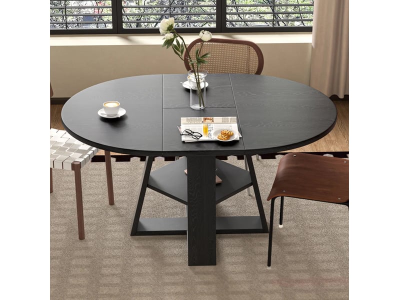  Table à manger extensible ronde 110150x110 cm noir veinage bois  - Conforama D