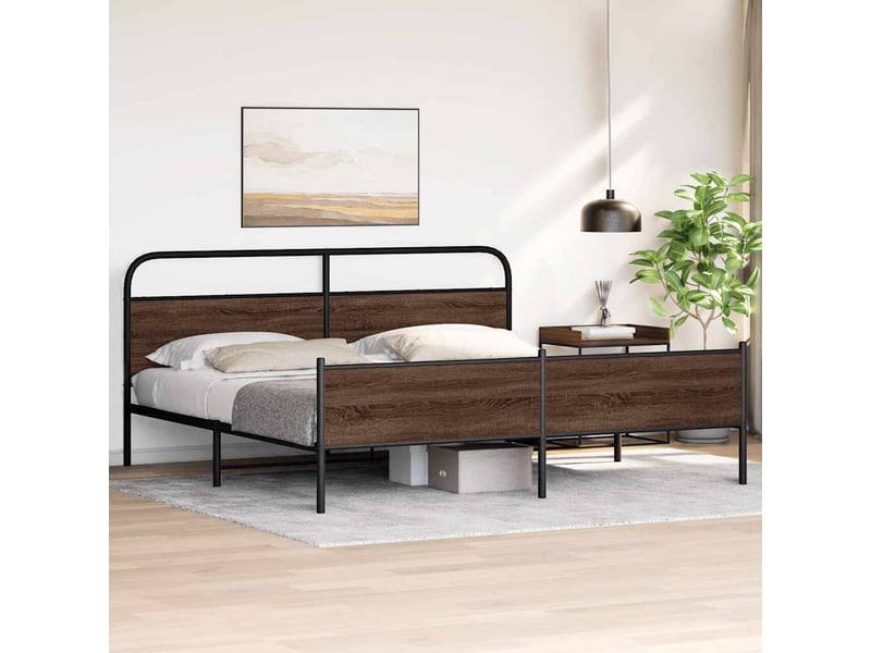 Lit double- lit adulte - cadre de lit en métal sans matelas chêne marron 200x200 cm - Conforama C