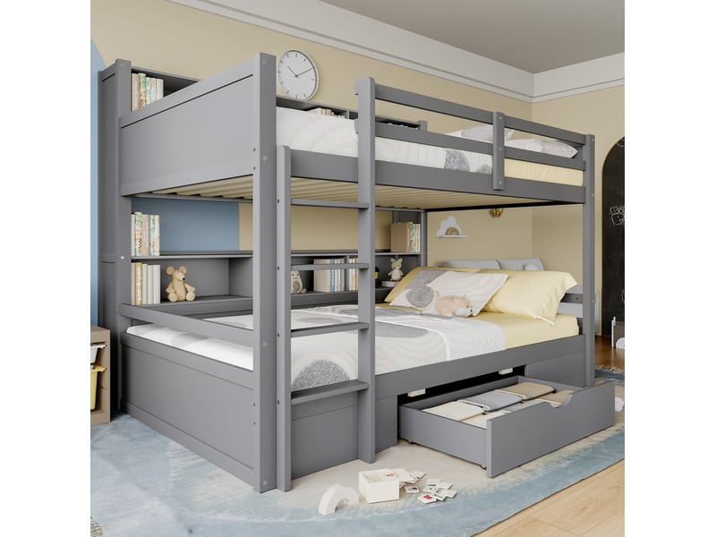  Modenvie lit superposé enfant 90x200 cm - avec tiroir et étagères latérales, sans matelas - gris  - Conforama D