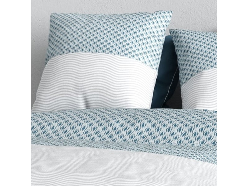  Parure housse de couette 240x220cm + 2 taies motif géométrique bleu et gris 100% coton - cherine CHERINE - Conforama D