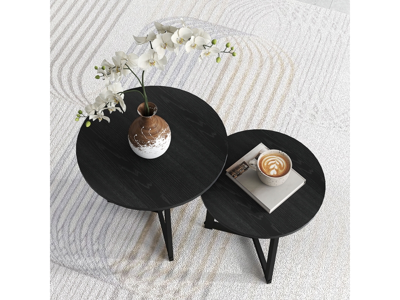  Tables basses gigognes rondes en acier et mdf pour salon ø48×45 cm et ø40×40 cm noir  - Conforama D