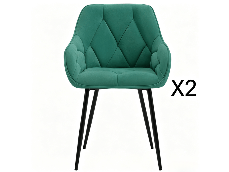  Lot de 2 chaises de salle à manger 45,5x45x83,5 cm turquoise, velours et métal, avec accoudoirs  - Conforama A