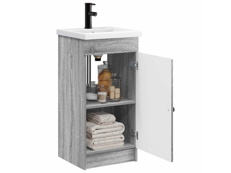 Meuble salle de bain avec évier, meuble de rangement sonoma gris shl9882 - Conforama C