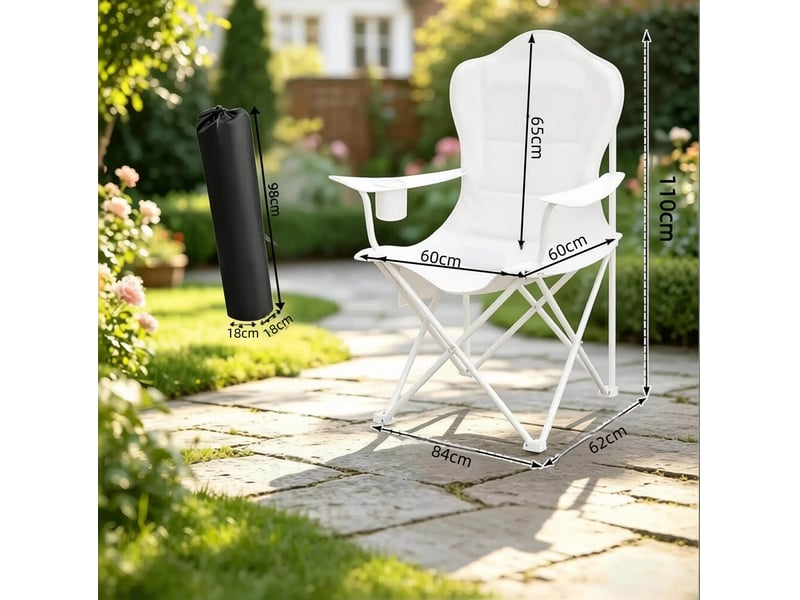  Fauteuil pliant de camping 84x62x110 cm – noir et gris foncé – porte-gobelet et poche latérale de rangement  - Conforama C