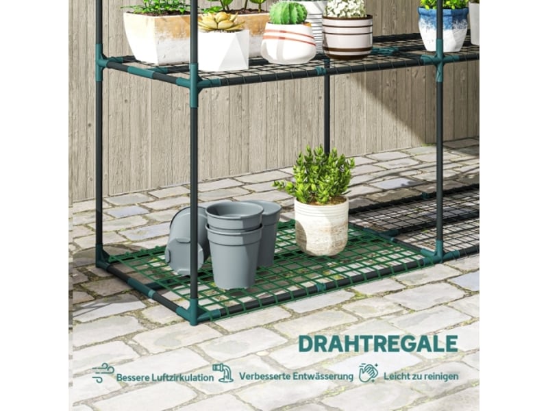  Porte-plantes 3 niveaux en acier vert foncé, 100 cm, avec étagères, intérieur et extérieur  - Conforama E