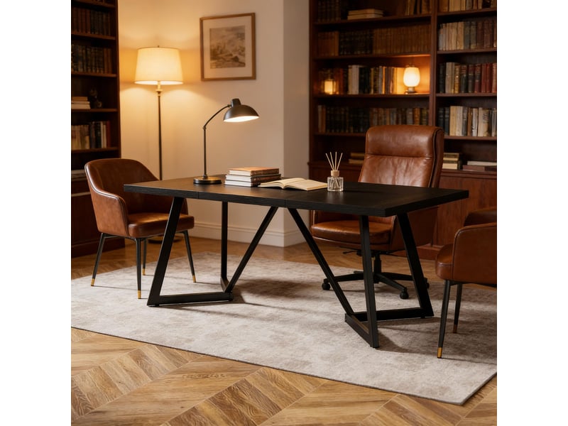  Table à manger rectangulaire en mdf et métal noir 180x80x75 cm  - Conforama E