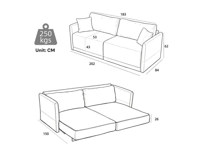 Canapé convertible 2 places 182x88x84 cm en velours côtelé beige chicfurn - Conforama D