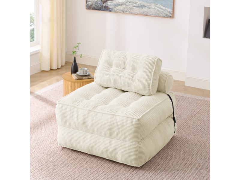  Fauteuil de sol pliant 2 en 1 en velours côtelé – un canapé pliant confortable avec dossier réglable, lit d'appoint multifonctionnel et fauteuil de salon.  - Conforama B