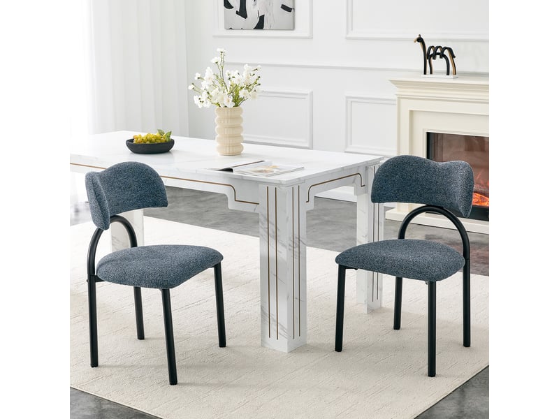 Lot de 2 chaises de salle à manger 50,7 cm avec assise rembourrée, tissu bleu et métal noir - Conforama B