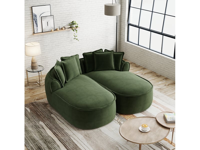  Canapé modulable convertible 2 places en tissu vert, modules sans cadre et méridiennes profondes, sans montage  - Conforama E
