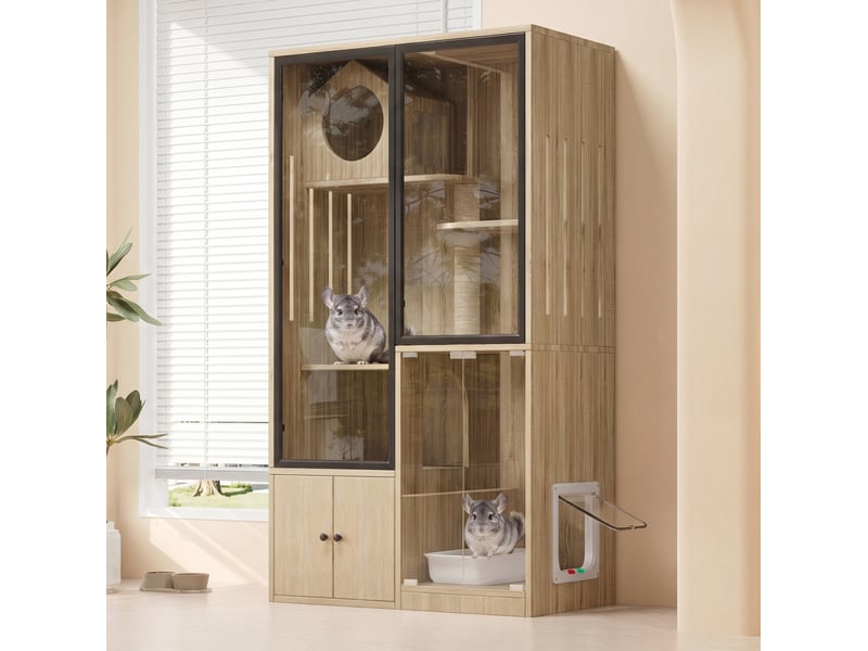  Vitrine 90x50x160 cm, espace de rangement, portes en verre, meuble de salon, meuble pratique, bureau, en mdf, naturel  - Conforama E