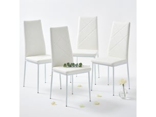 Lot de 4 chaises de salle à manger, dossier haut, revêtement synthétique, pieds en acier, blanc