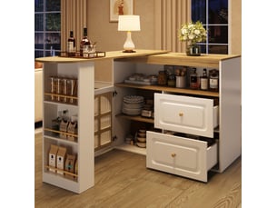 Desserte rotative extensible 138x39x104 cm 2 tiroirs mdf blanc