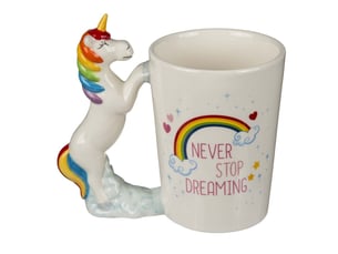 Out of the blue - mug avec poignée figurine licorne, never stop dreaming, ca. 11 x 9 cm, en faïence