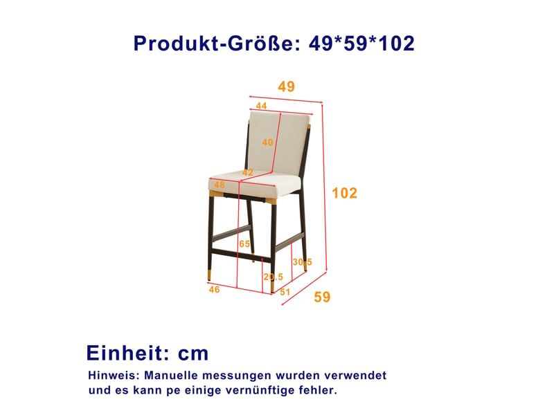  Lot de 2 tabourets de bar 59x49x102 cm, style scandinave, repose-pieds rectangulaire, métal et tissu, beige et noir  - Conforama C
