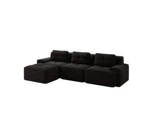 Canapé d'angle modulable 3 places en velours côtelé noir avec pouf, sans montage, idéal pour le salon