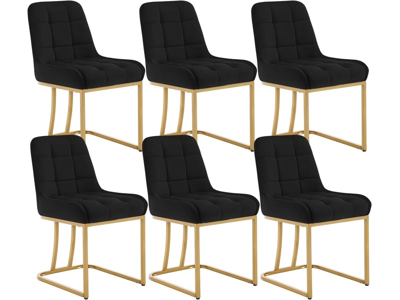 Lot de 6 chaise salle à manger,chaise cuisine rembourrée en velours,avec dossier,forme d'arc,noir - Conforama A