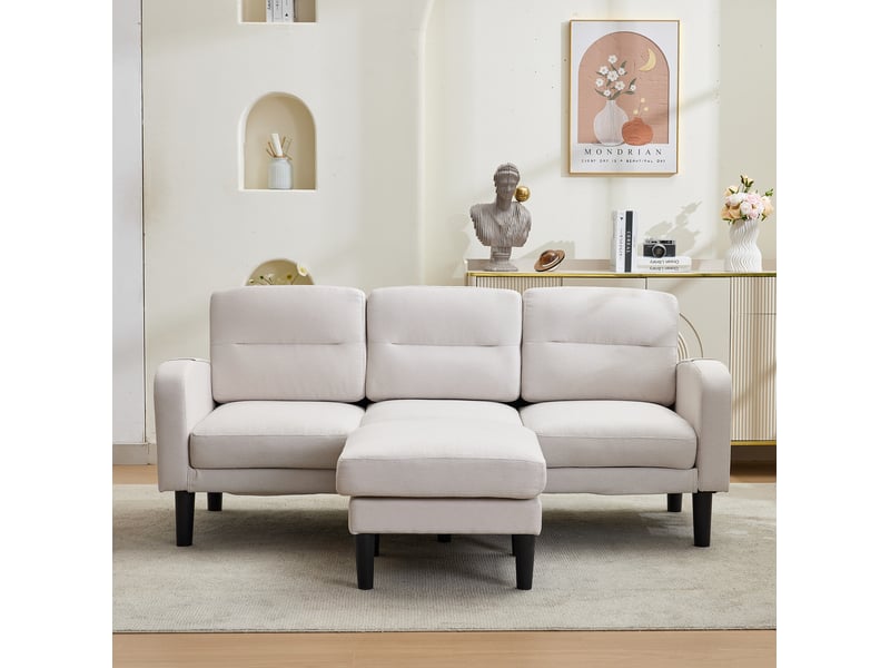  Canapé d’angle 3 places 204x136 cm – beige – modulable, méridienne et poches latérales de rangement  - Conforama B