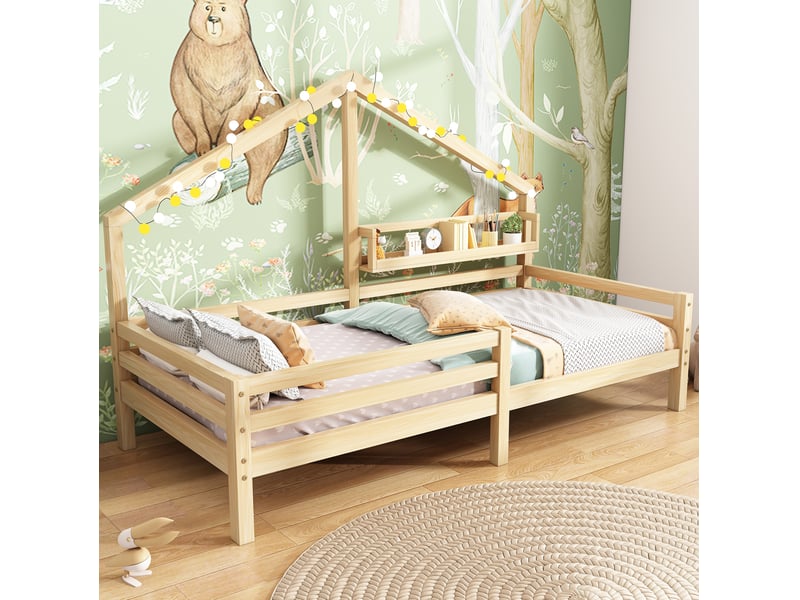  Lit cabane enfant avec étagère 90x200 cm en pin naturel  - Conforama B