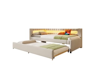 Lit gigogne 90x200 cm <strong>OKWISH</strong>  <strong></strong> coloris beige