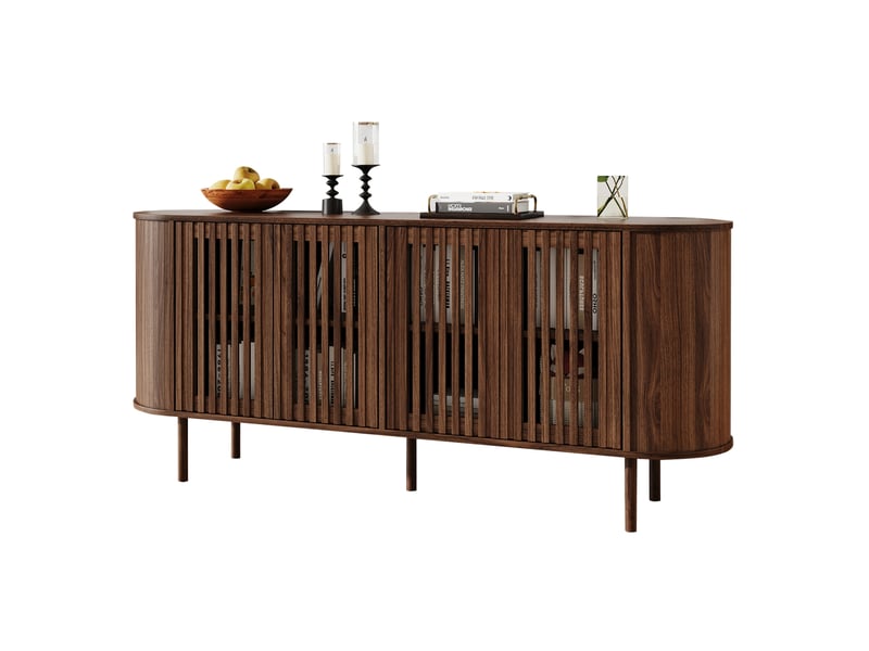  Buffet ulevr 160x40x70 cm avec rangement, 4 portes coulissantes perforées, étagères réglables, mdf noyer, pieds métal noirs  - Conforama A
