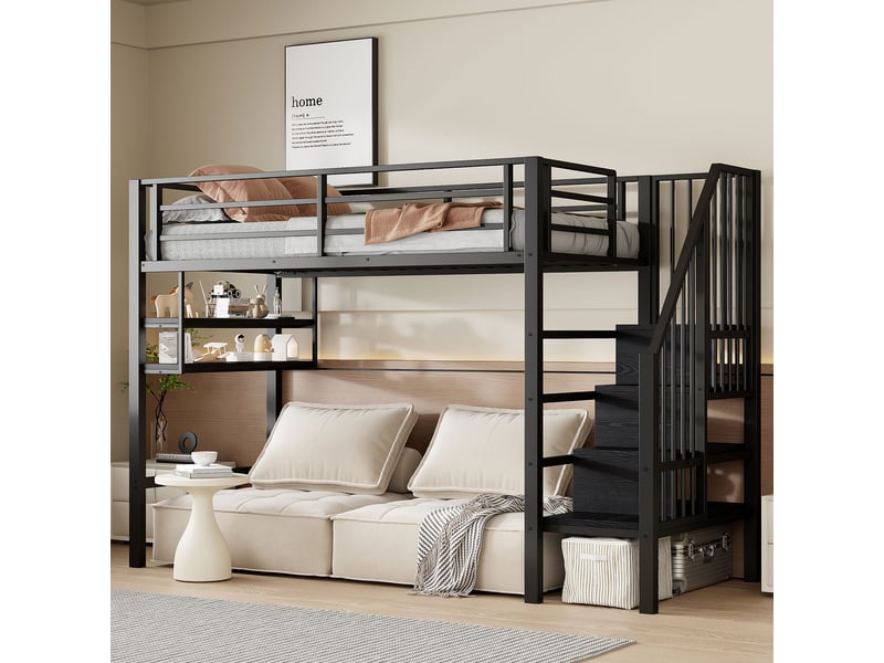 Lit mezzanine 90x200cm coloris noir métal lit enfant noir - Conforama B