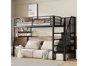 Lit mezzanine 90x200 cm <strong>MERAX</strong>  <strong>lit enfant noir</strong> coloris noir