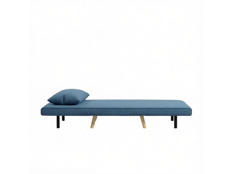  Fauteuil convertible 1 place avec dossier réglable sur 5 positions et coussin amovible, en polyester et métal bleu  - Conforama A