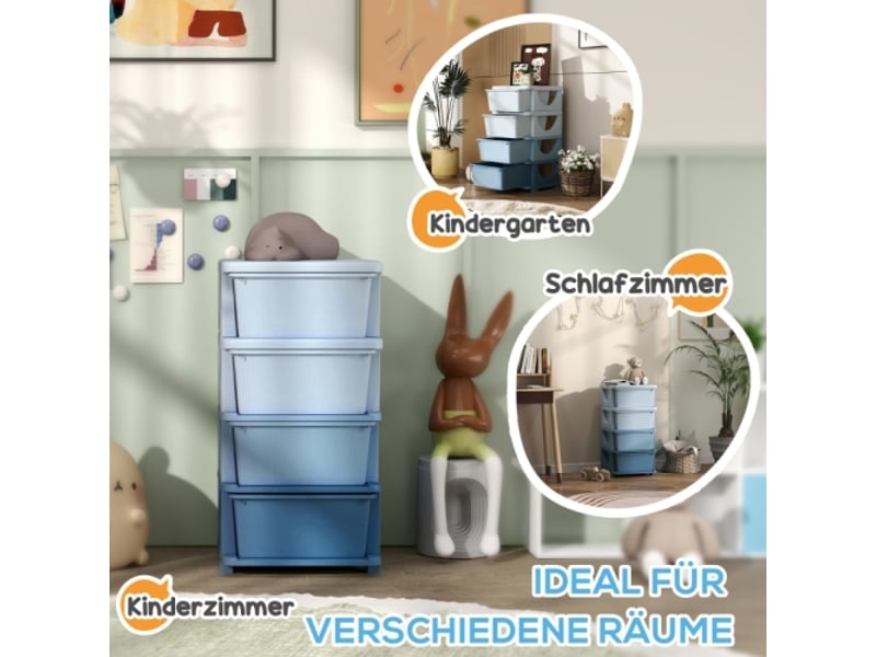 Boîte rangement enfant bleue, 4 tiroirs en plastique, bords arrondis, design surélevé - Conforama B