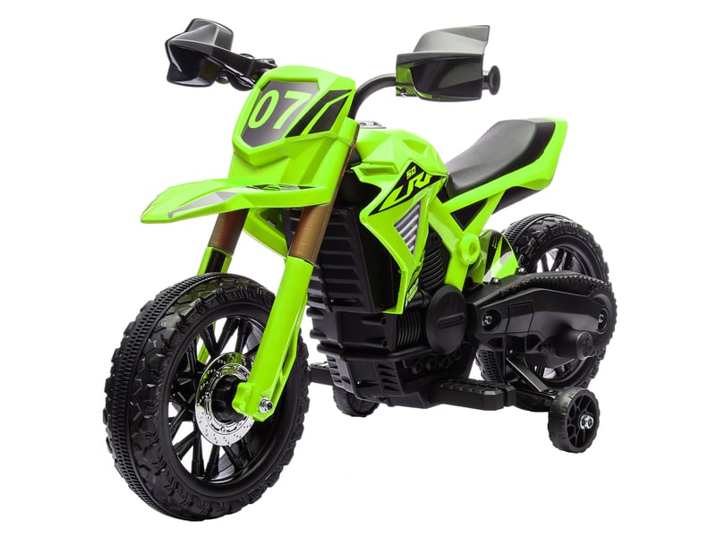  Moto cross électrique pour enfants 3-8 ans, batterie 6 v, 2 moteurs, klaxon et roues d'entraînement, charge 30kg, vert  - Conforama B