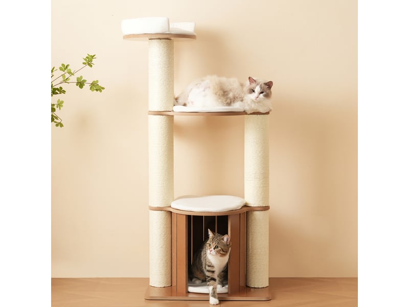  135 cm en mdf avec coussins amovibles, niche et fixation anti-basculement marron et blanc chicfurn  - Conforama B