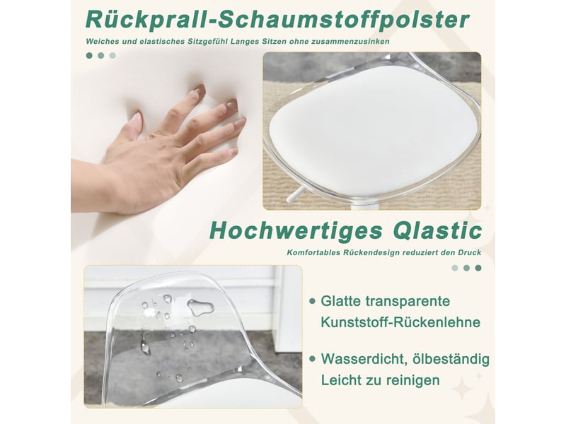  Chaise pivotante 2-pack, dossier transparent, pieds métalliques blancs, hauteur réglable 82–104 cm  - Conforama E