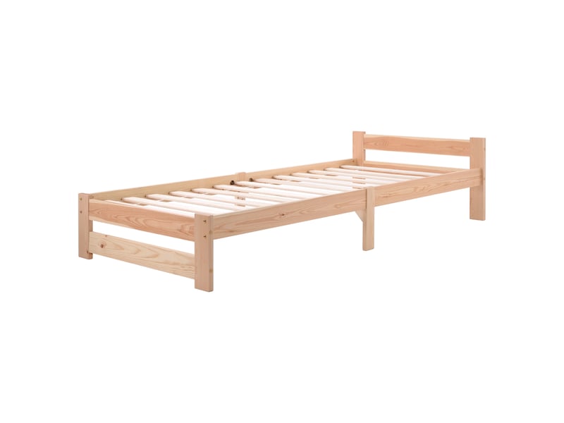  Lit futon en bois massif naturel, 90 × 200 cm, avec tête de lit et sommier à lattes  - Conforama E