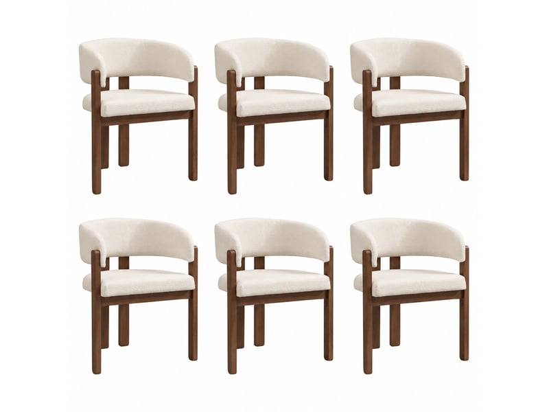 Lot de 6 chaises de salle à manger avec accoudoirs, tissu bouclé beige, coloris noyer - Conforama A