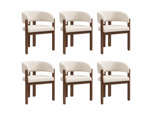 Lot de 6 chaises de salle à manger avec accoudoirs, tissu bouclé beige, coloris noyer