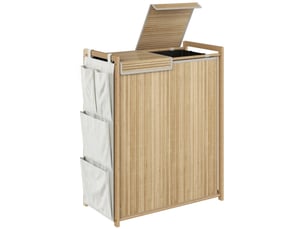 Panier à linge en bambou naturel 120l avec sac amovible à cordon et poches latérales de rangement