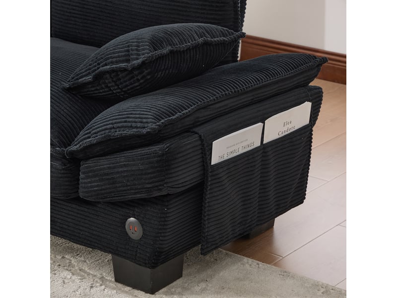  Canapé modulaire 2 places 190x73x84 cm en velours côtelé noir avec port usb-c, assise large et poches latérales  - Conforama E