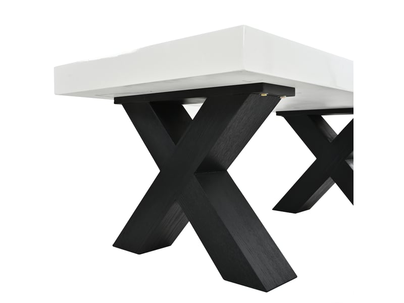 Table basse rectangulaire 100x50 cm plateau blanc brillant pieds en x noirs - Conforama W