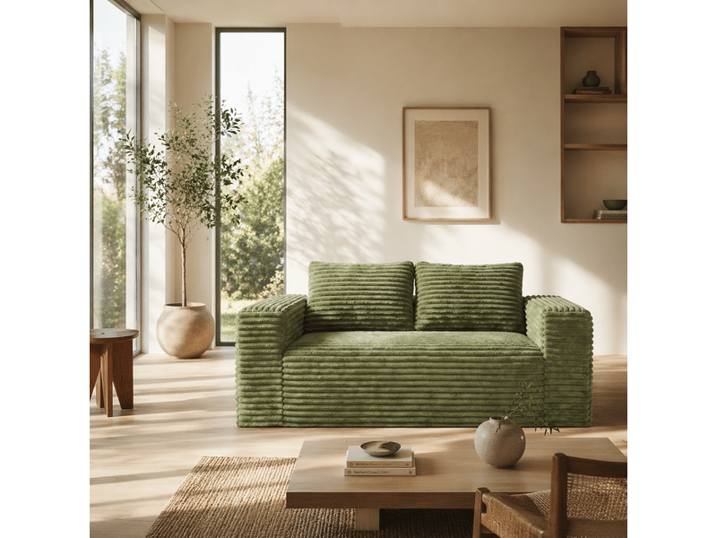  Canapé compact 2 places 160x88x58 cm, canapé de sol en mousse à assise profonde, pour appartement chambre bureau, velours côtelé, vert Sol Morn - Conforama D