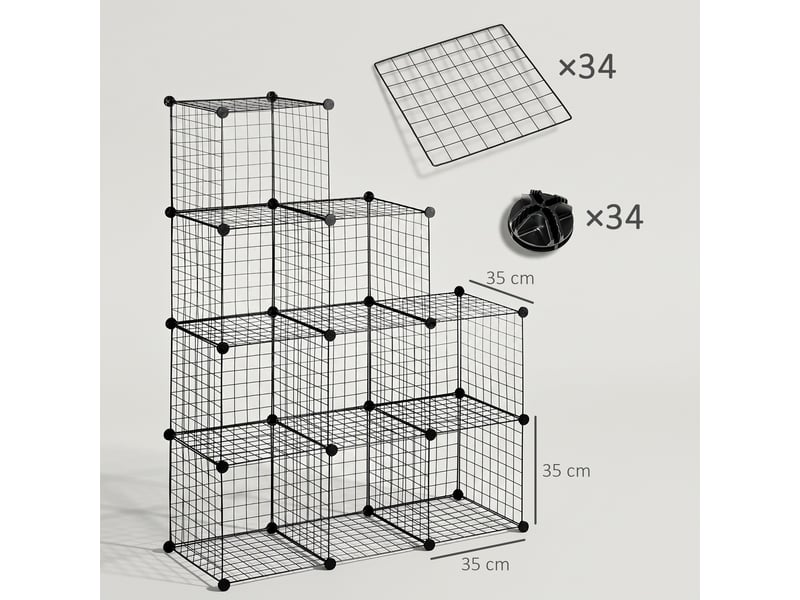  Bibliothèque gain de place, 9 cubes en maille avec panneaux en acier et pp, 35 x 35 x 35 cm, noire  - Conforama E