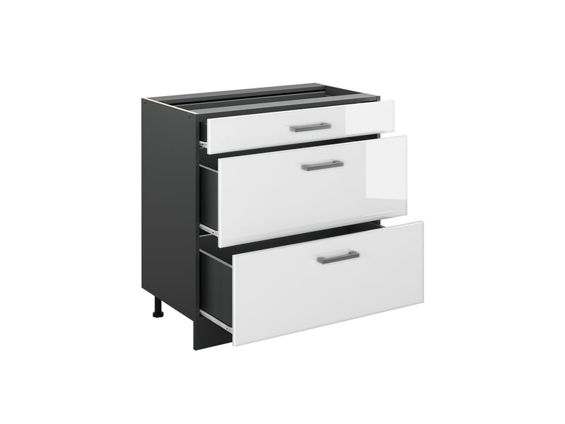  Vicco meuble cuisine, blanc haute brillanceanthracite, 80cm avec 3 tiroirs sans plan de travail  - Conforama C