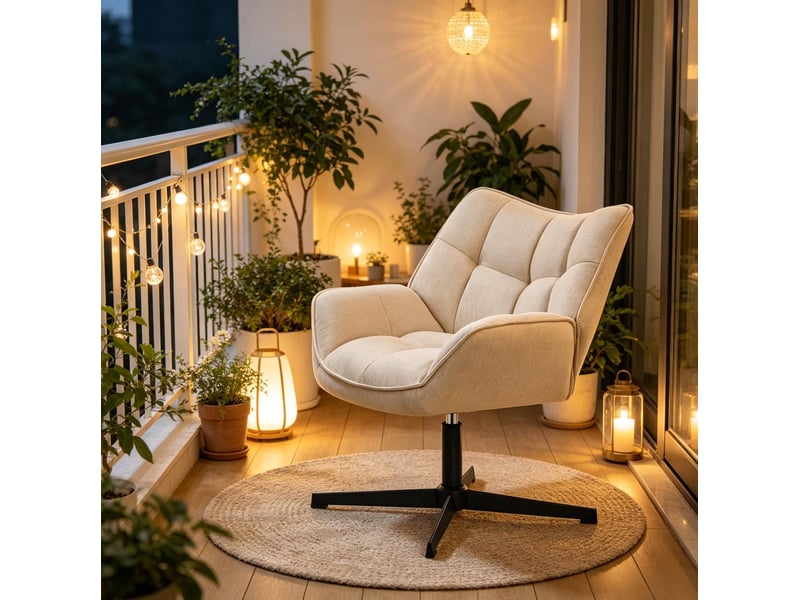  Fauteuil pivotant en lin avec dossier ergonomique et assise rembourrée, beige  - Conforama B