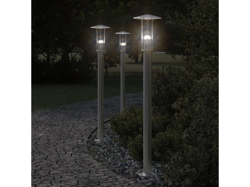  Lampadaires d'extérieur 3 pcs argenté 100 cm acier inoxydable argent 02_0042555  - Conforama B
